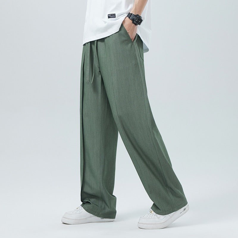 Black Large Size Men's Summer New Loose Straight Casual Pants, Extra Large for Big and Tall Individuals, Thin and Breathable Long Pants - stoutforge