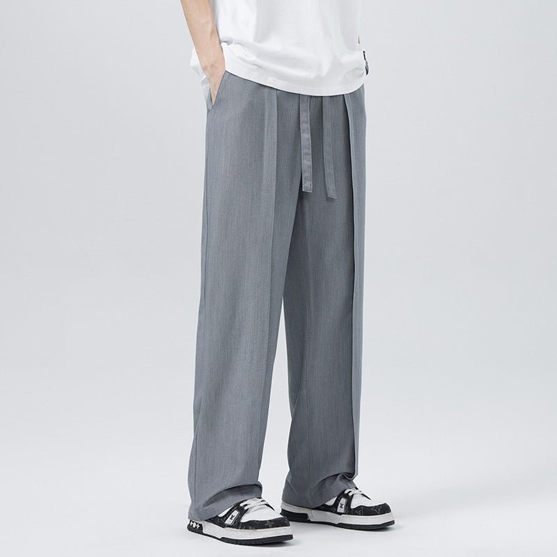 Black Large Size Men's Summer New Loose Straight Casual Pants, Extra Large for Big and Tall Individuals, Thin and Breathable Long Pants - stoutforge