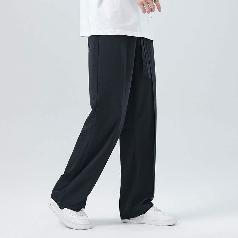 Black Large Size Men's Summer New Loose Straight Casual Pants, Extra Large for Big and Tall Individuals, Thin and Breathable Long Pants - stoutforge