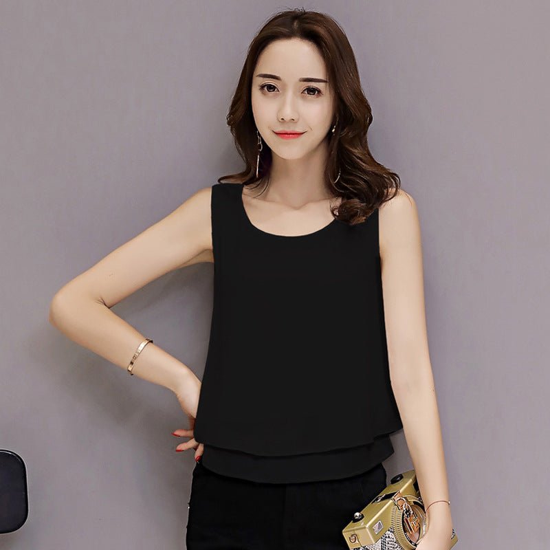 Chiffon Camisole Women's All-match Outer Wear Inner 2025 Summer Loose Slimming plus size Sleeveless Base Top - stoutforge