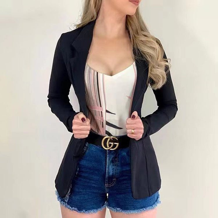 Cross-border 2022 European and American small suit lapel long sleeve slim sweet button Street coat suit multicolor spot - stoutforge