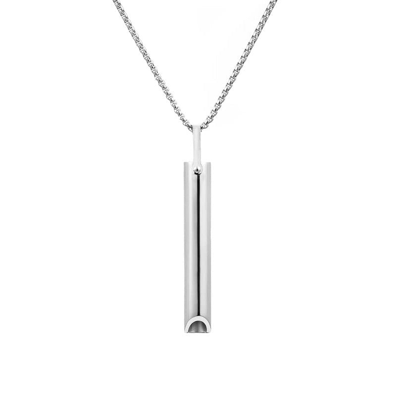 Cross-border Amazon Hot Sale Stainless Steel Whistle Decompression Anxiety Meditation Mindfulness Breathing Yoga Titanium Steel Pendant Necklace - stoutforge
