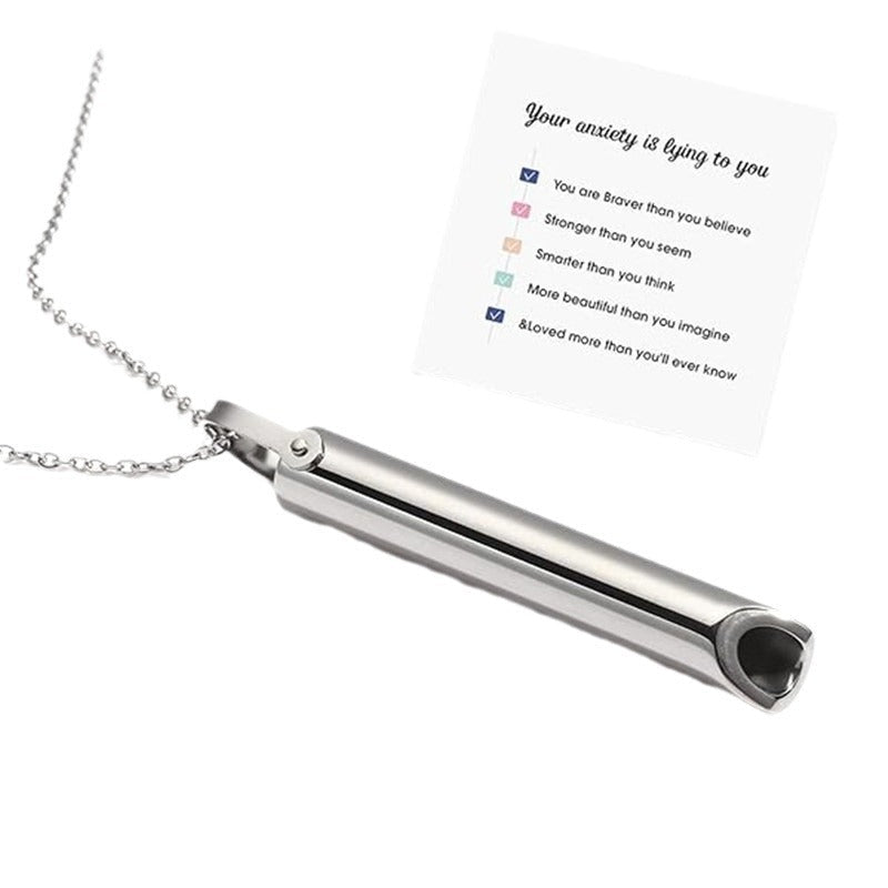 Cross-border Amazon Hot Sale Stainless Steel Whistle Decompression Anxiety Meditation Mindfulness Breathing Yoga Titanium Steel Pendant Necklace - stoutforge
