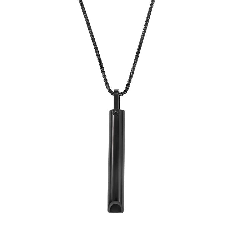 Cross-border Amazon Hot Sale Stainless Steel Whistle Decompression Anxiety Meditation Mindfulness Breathing Yoga Titanium Steel Pendant Necklace - stoutforge