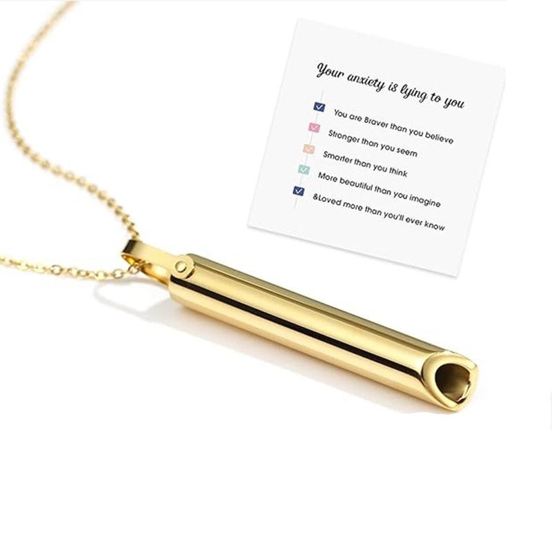 Cross-border Amazon Hot Sale Stainless Steel Whistle Decompression Anxiety Meditation Mindfulness Breathing Yoga Titanium Steel Pendant Necklace - stoutforge