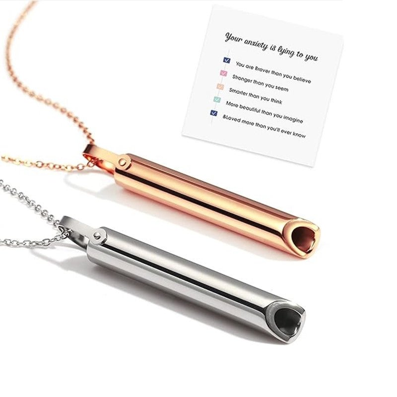 Cross-border Amazon Hot Sale Stainless Steel Whistle Decompression Anxiety Meditation Mindfulness Breathing Yoga Titanium Steel Pendant Necklace - stoutforge