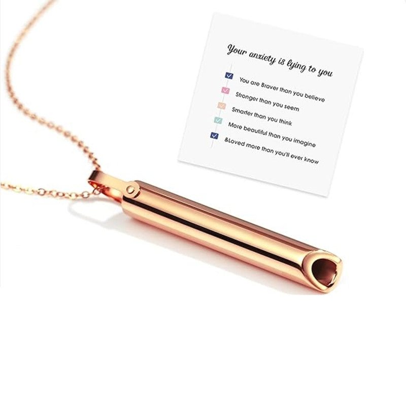 Cross-border Amazon Hot Sale Stainless Steel Whistle Decompression Anxiety Meditation Mindfulness Breathing Yoga Titanium Steel Pendant Necklace - stoutforge