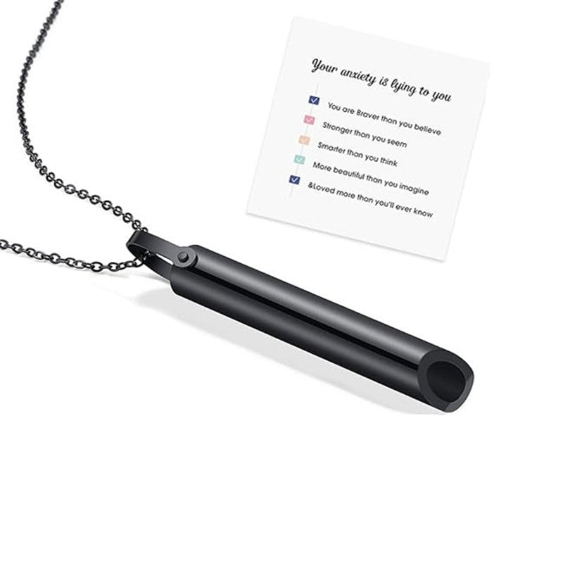 Cross-border Amazon Hot Sale Stainless Steel Whistle Decompression Anxiety Meditation Mindfulness Breathing Yoga Titanium Steel Pendant Necklace - stoutforge