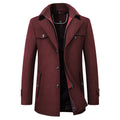 Cross-border Autumn and Winter Double Collar Wool Coat Men's Coat Casual Mid-length cotton and thickening Men's Plus Size - stoutforge
