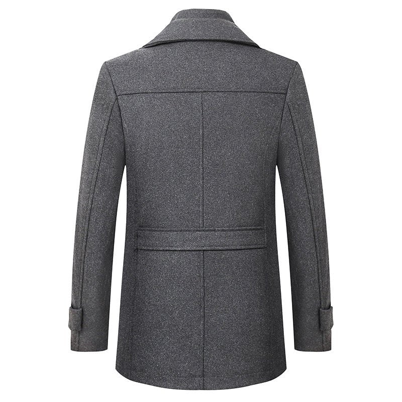 Cross-border Autumn and Winter Double Collar Wool Coat Men's Coat Casual Mid-length cotton and thickening Men's Plus Size - stoutforge