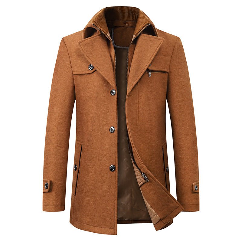 Cross-border Autumn and Winter Double Collar Wool Coat Men's Coat Casual Mid-length cotton and thickening Men's Plus Size - stoutforge