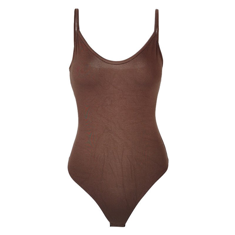 Cross-Border New Product Sexy Tight T-Shaped Bottoming Women's Summer European and American Backless V Neck Suspbottomer Bodysuit Bodysuit - stoutforge