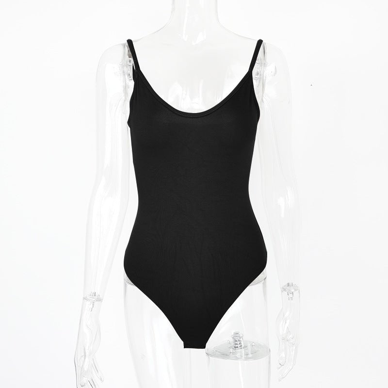 Cross-Border New Product Sexy Tight T-Shaped Bottoming Women's Summer European and American Backless V Neck Suspbottomer Bodysuit Bodysuit - stoutforge