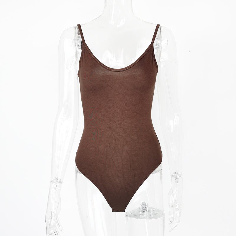 Cross-Border New Product Sexy Tight T-Shaped Bottoming Women's Summer European and American Backless V Neck Suspbottomer Bodysuit Bodysuit - stoutforge