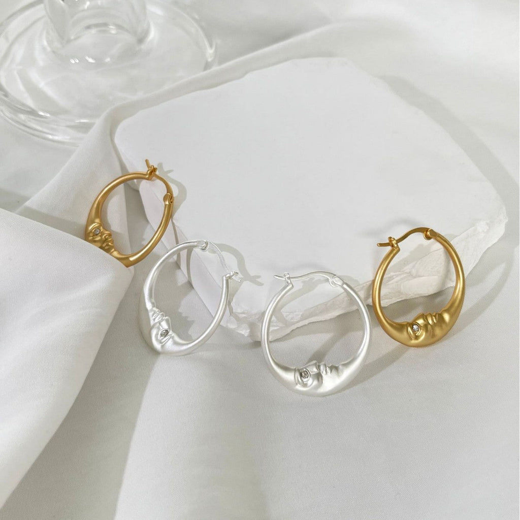 European and American fashion cold wind moon inlaid rhinestone personality earrings cross-border simple moon ring earrings earrings - stoutforge