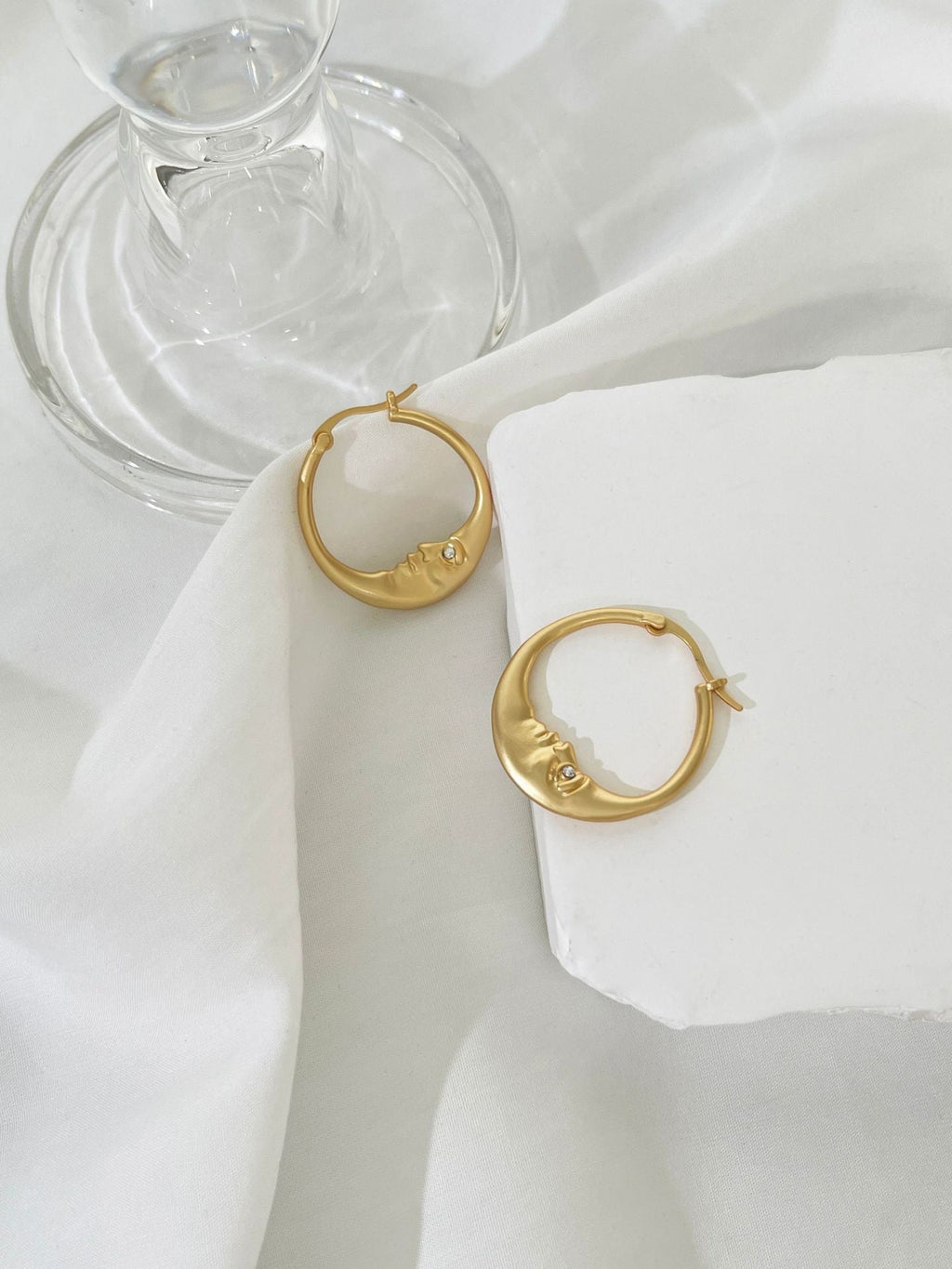 European and American fashion cold wind moon inlaid rhinestone personality earrings cross-border simple moon ring earrings earrings - stoutforge