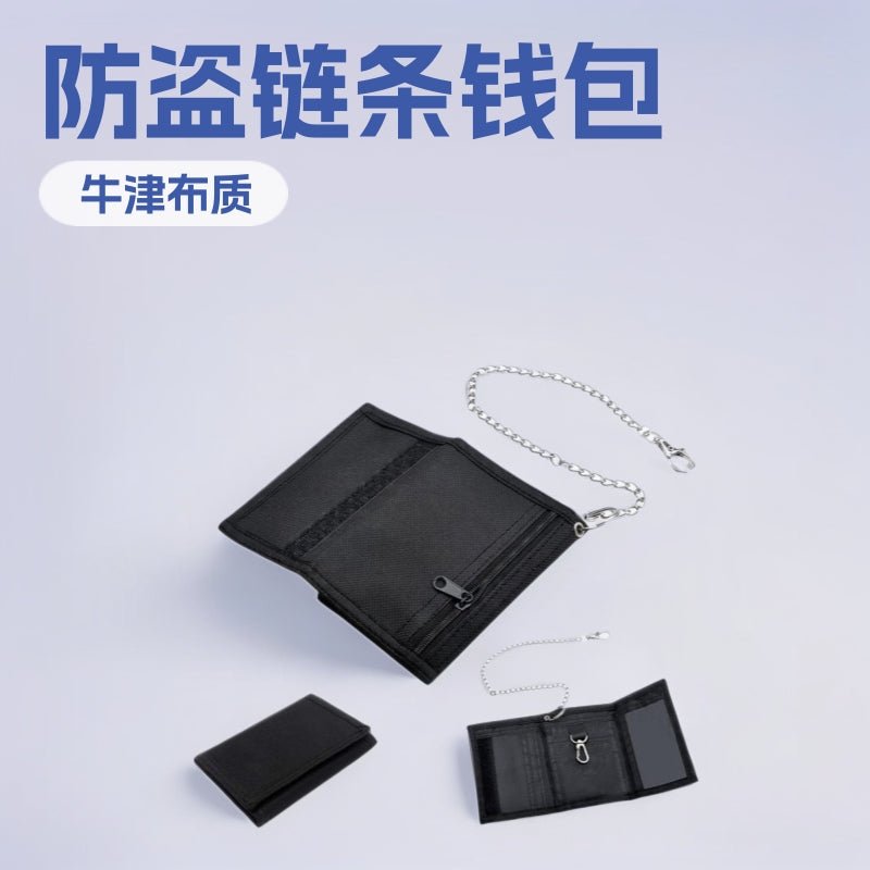 Folding anti-theft chain men's coin purse cross-border black three-fold small wallet zipper key chain card pocket - stoutforge
