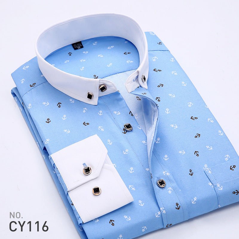 New Men's Printed Long-Sleeved Shirt, Korean Style Slim Fit, Youth Fashion, Casual and Versatile Shirt, Cross-Border Bestseller in Europe and America - stoutforge