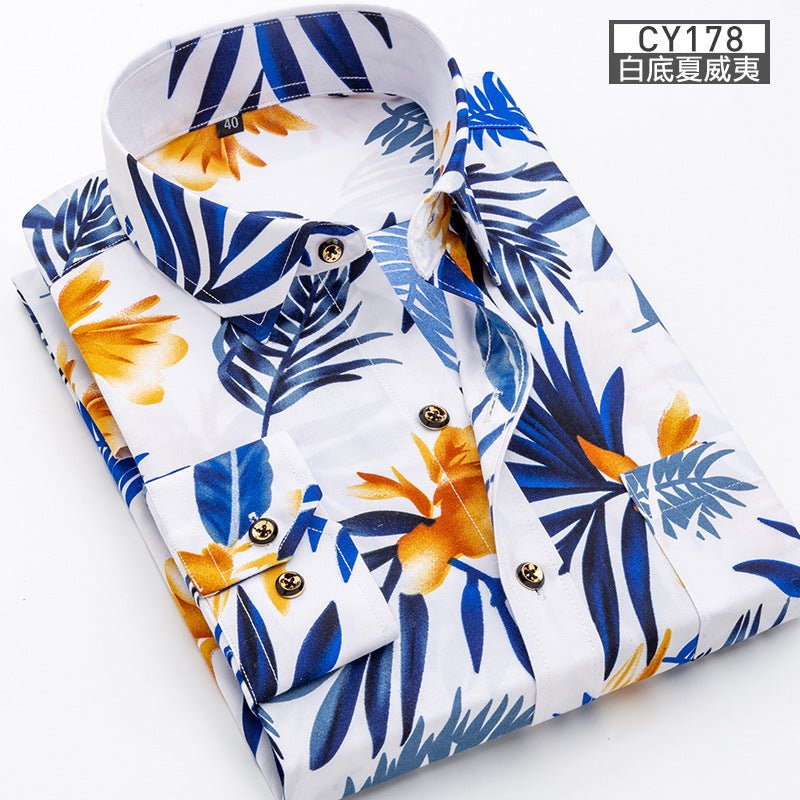 New Men's Printed Long-Sleeved Shirt, Korean Style Slim Fit, Youth Fashion, Casual and Versatile Shirt, Cross-Border Bestseller in Europe and America - stoutforge