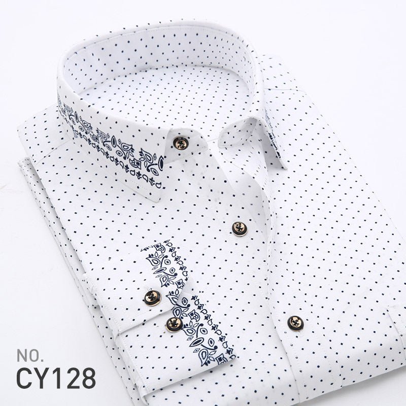 New Men's Printed Long-Sleeved Shirt, Korean Style Slim Fit, Youth Fashion, Casual and Versatile Shirt, Cross-Border Bestseller in Europe and America - stoutforge