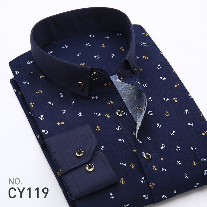 New Men's Printed Long-Sleeved Shirt, Korean Style Slim Fit, Youth Fashion, Casual and Versatile Shirt, Cross-Border Bestseller in Europe and America - stoutforge