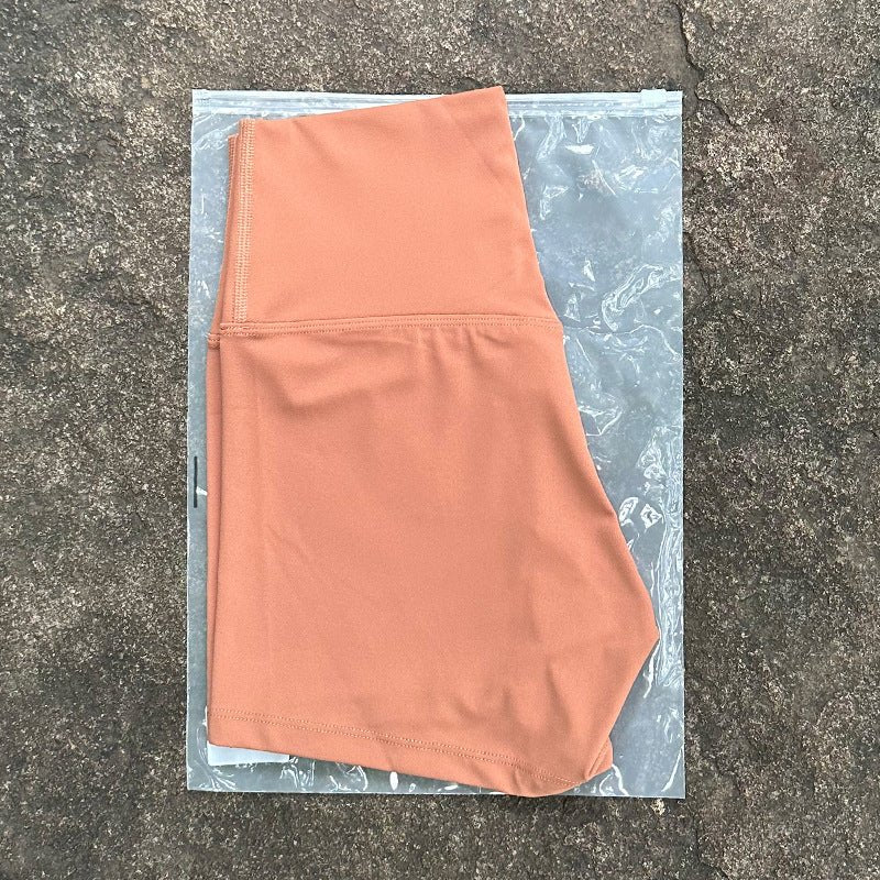New Nude High-Waist Brushed Shorts Yoga Wear Nylon Shorts Women's Tight Yoga Three-Point Sports Shorts Peach - stoutforge