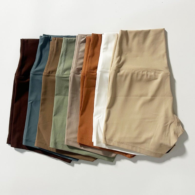 New Nude High-Waist Brushed Shorts Yoga Wear Nylon Shorts Women's Tight Yoga Three-Point Sports Shorts Peach - stoutforge
