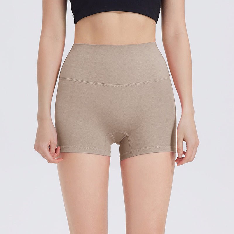 New Nude High-Waist Brushed Shorts Yoga Wear Nylon Shorts Women's Tight Yoga Three-Point Sports Shorts Peach - stoutforge