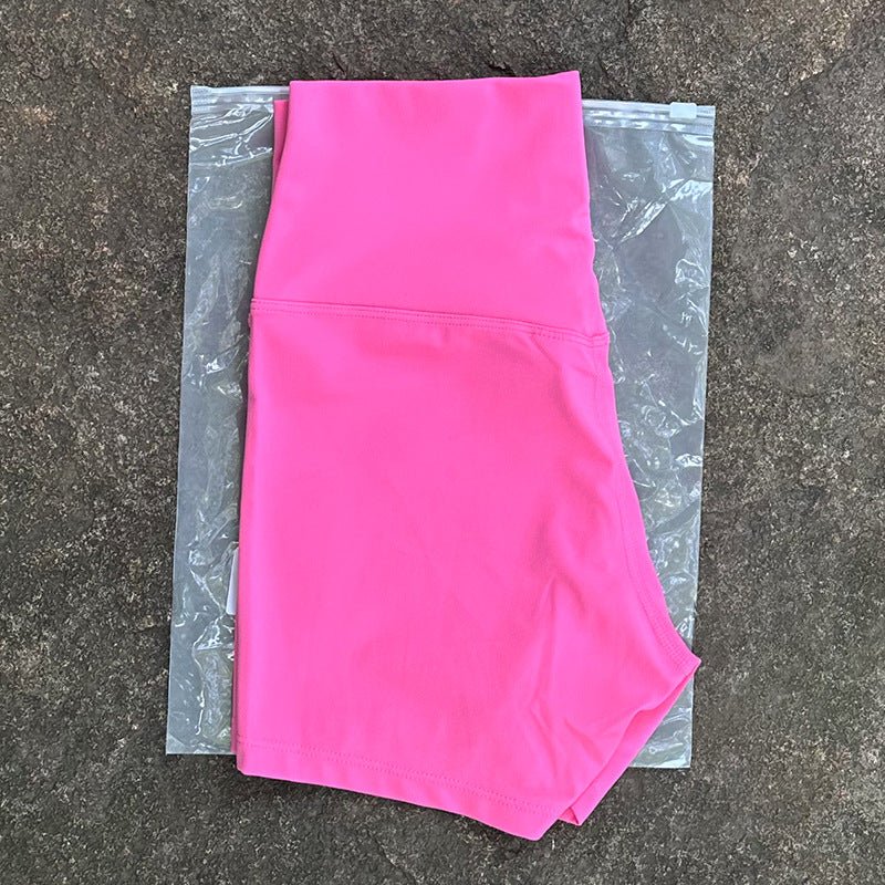 New Nude High-Waist Brushed Shorts Yoga Wear Nylon Shorts Women's Tight Yoga Three-Point Sports Shorts Peach - stoutforge