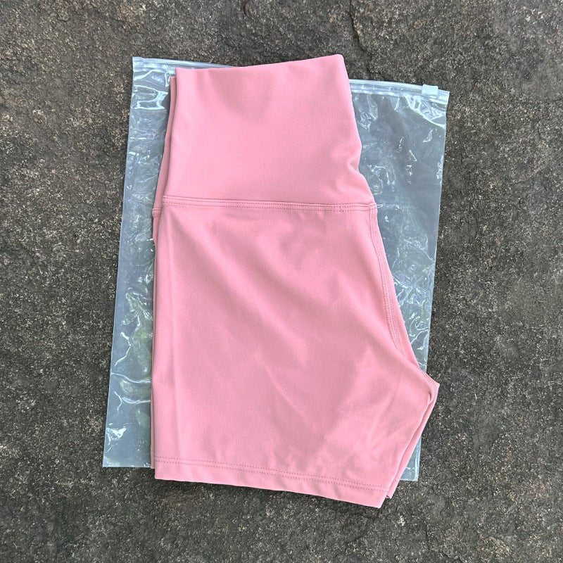 New Nude High-Waist Brushed Shorts Yoga Wear Nylon Shorts Women's Tight Yoga Three-Point Sports Shorts Peach - stoutforge