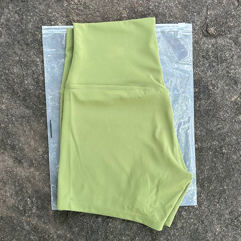 New Nude High-Waist Brushed Shorts Yoga Wear Nylon Shorts Women's Tight Yoga Three-Point Sports Shorts Peach - stoutforge