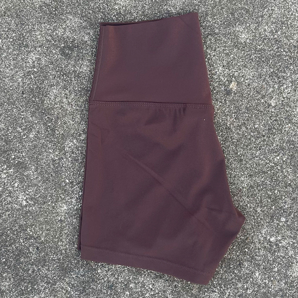 New Nude High-Waist Brushed Shorts Yoga Wear Nylon Shorts Women's Tight Yoga Three-Point Sports Shorts Peach - stoutforge