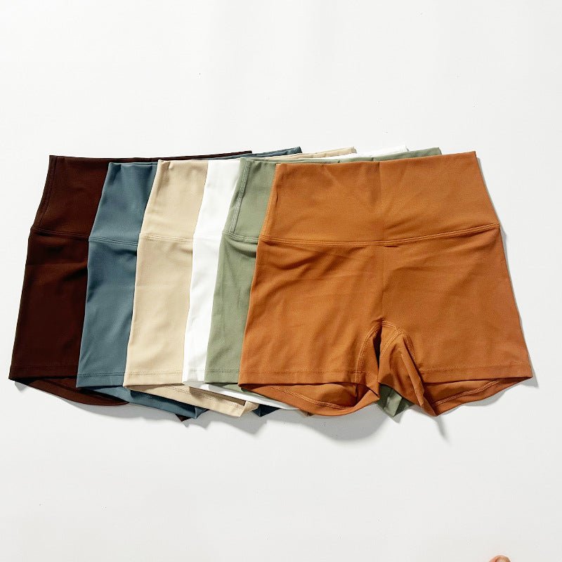 New Nude High-Waist Brushed Shorts Yoga Wear Nylon Shorts Women's Tight Yoga Three-Point Sports Shorts Peach - stoutforge
