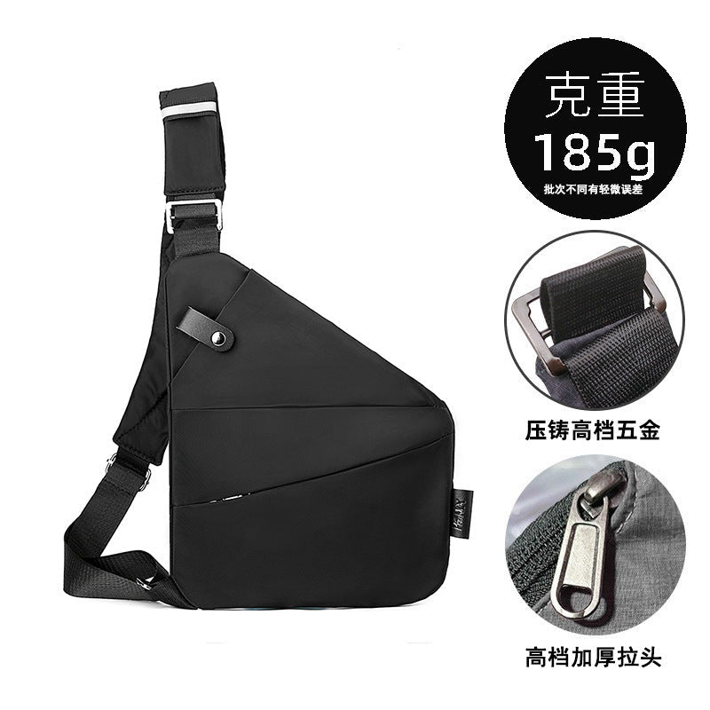 Right shoulder gun bag cross-border wholesale nylon chest bag men's lightweight simple large capacity messenger bag casual close-fitting shoulder bag - stoutforge