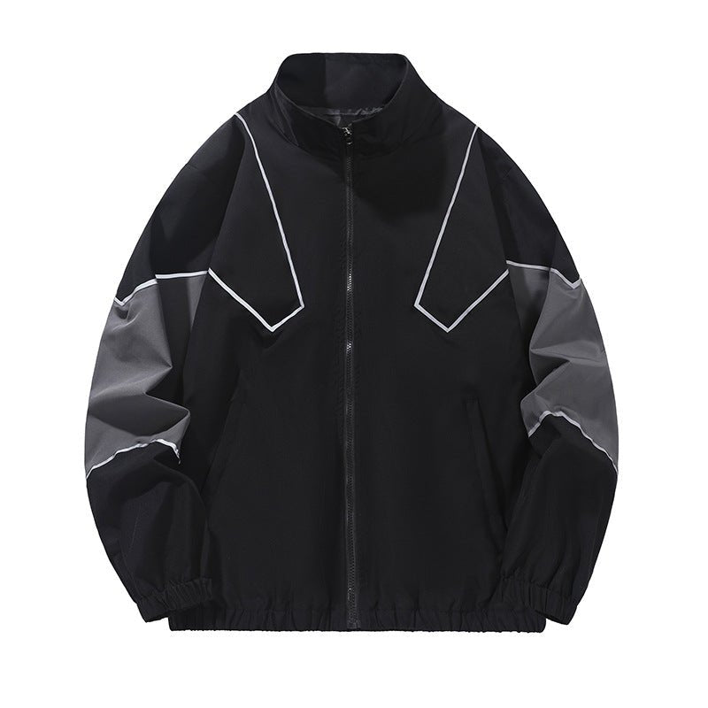 Russian Foreign Trade Trendy Brand Reflective Patchwork Stand-Up Collar Jacket Spring and Autumn Loose Sports Casual Jacket for Men - stoutforge