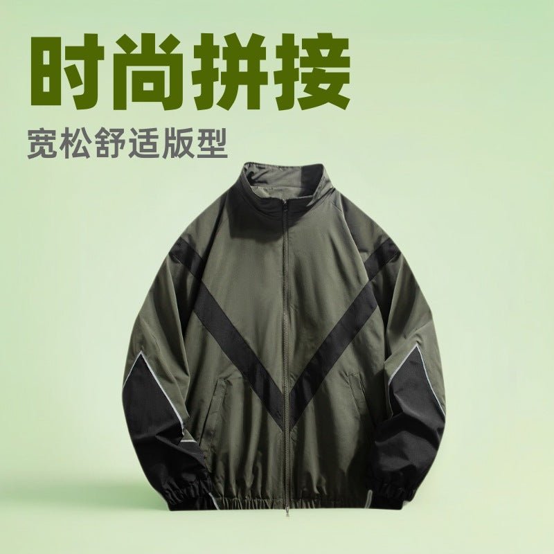 Russian Foreign Trade Trendy Brand Reflective Patchwork Stand-Up Collar Jacket Spring and Autumn Loose Sports Casual Jacket for Men - stoutforge
