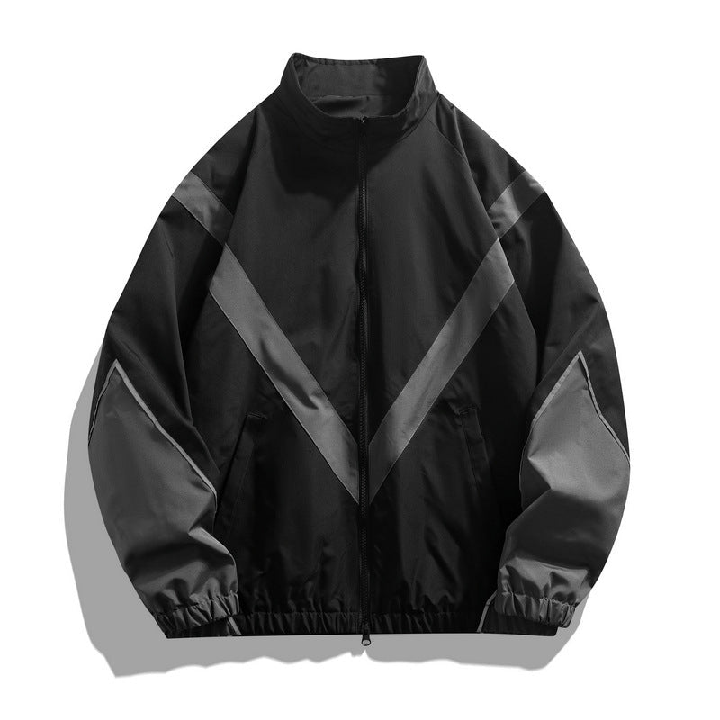 Russian Foreign Trade Trendy Brand Reflective Patchwork Stand-Up Collar Jacket Spring and Autumn Loose Sports Casual Jacket for Men - stoutforge