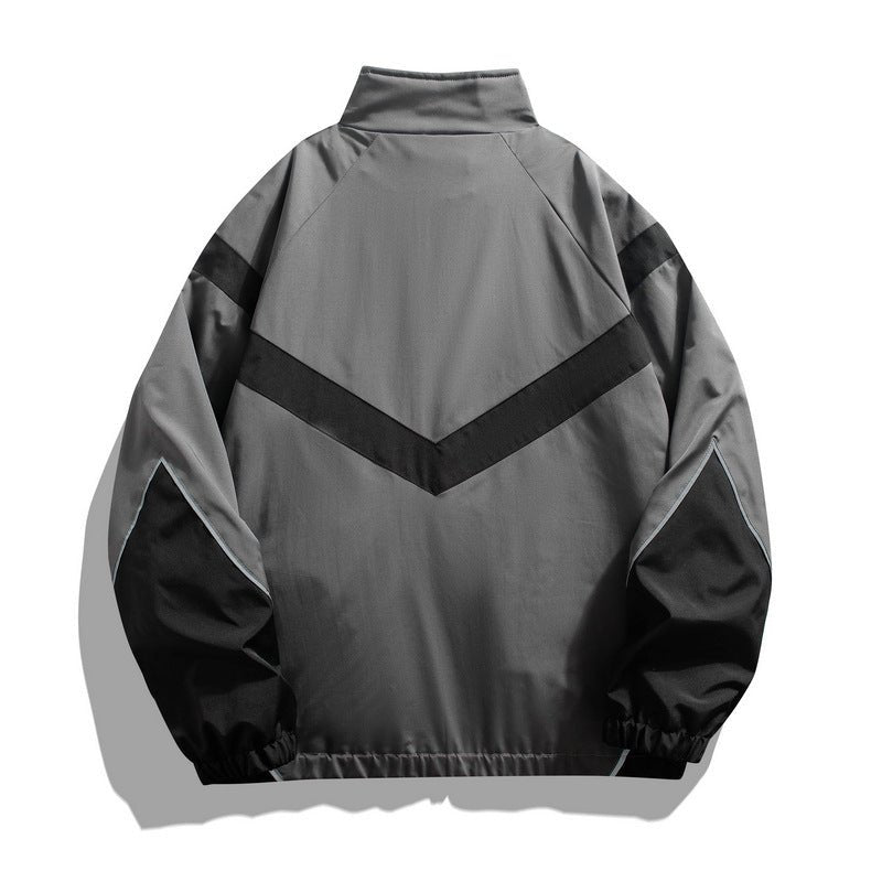 Russian Foreign Trade Trendy Brand Reflective Patchwork Stand-Up Collar Jacket Spring and Autumn Loose Sports Casual Jacket for Men - stoutforge