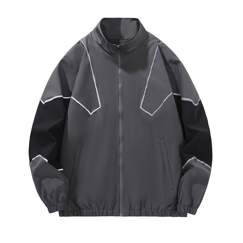 Russian Foreign Trade Trendy Brand Reflective Patchwork Stand-Up Collar Jacket Spring and Autumn Loose Sports Casual Jacket for Men - stoutforge