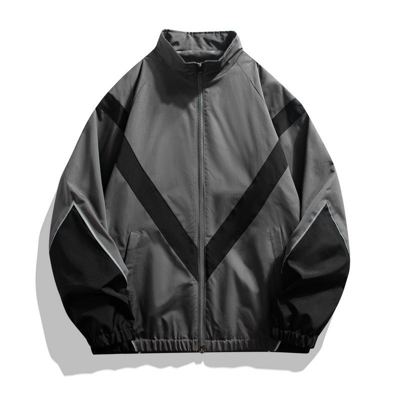 Russian Foreign Trade Trendy Brand Reflective Patchwork Stand-Up Collar Jacket Spring and Autumn Loose Sports Casual Jacket for Men - stoutforge
