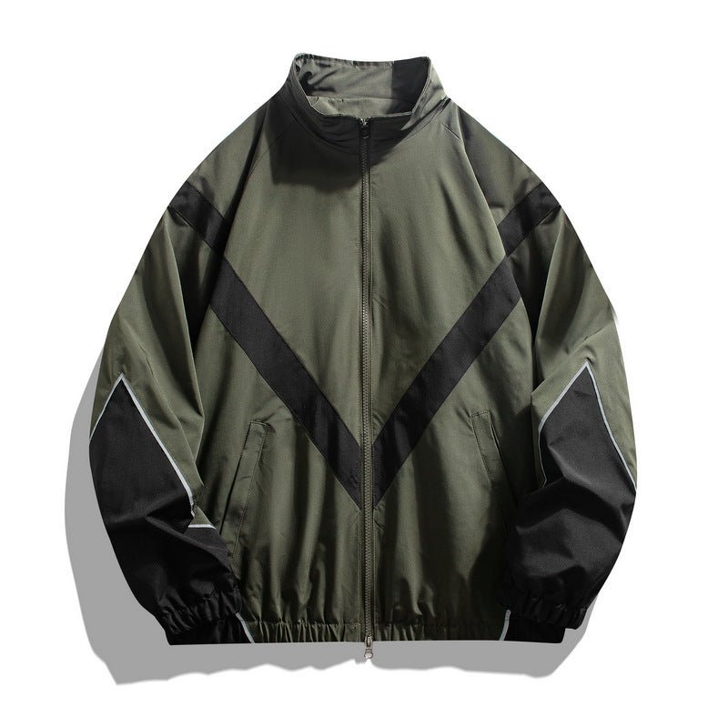 Russian Foreign Trade Trendy Brand Reflective Patchwork Stand-Up Collar Jacket Spring and Autumn Loose Sports Casual Jacket for Men - stoutforge