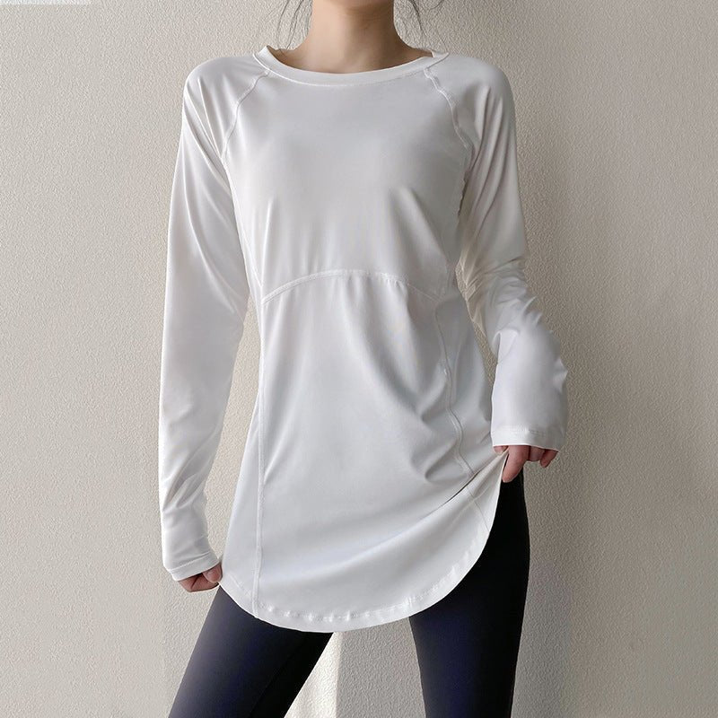 Spring and Summer Long Hip Covering Slimming Style Beautiful Back Breathable Yoga Suit Long Sleeve Running Fitness Sportswear T-shirt for Women - stoutforge