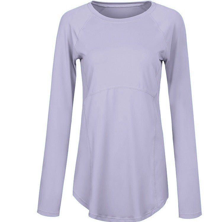 Spring and Summer Long Hip Covering Slimming Style Beautiful Back Breathable Yoga Suit Long Sleeve Running Fitness Sportswear T-shirt for Women - stoutforge