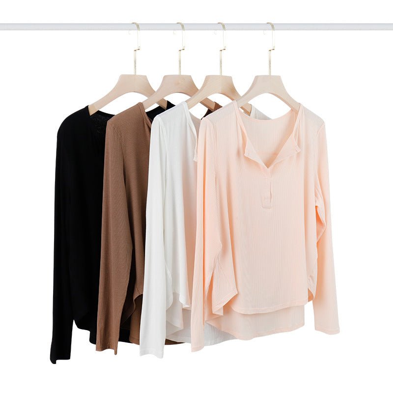 Summer New Style Yoga Top Long-Sleeved Women's Ribbed Loose Blouse Quick-Drying Running Sports Long-Sleeved Quick-Drying T-Shirt for Women - stoutforge