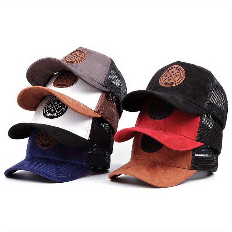 Summer Round Label Suede Baseball Cap Men's Mesh All-match Sunshade Women's Hip-hop Hat Trendy Foreign Trade Explosions in stock - stoutforge