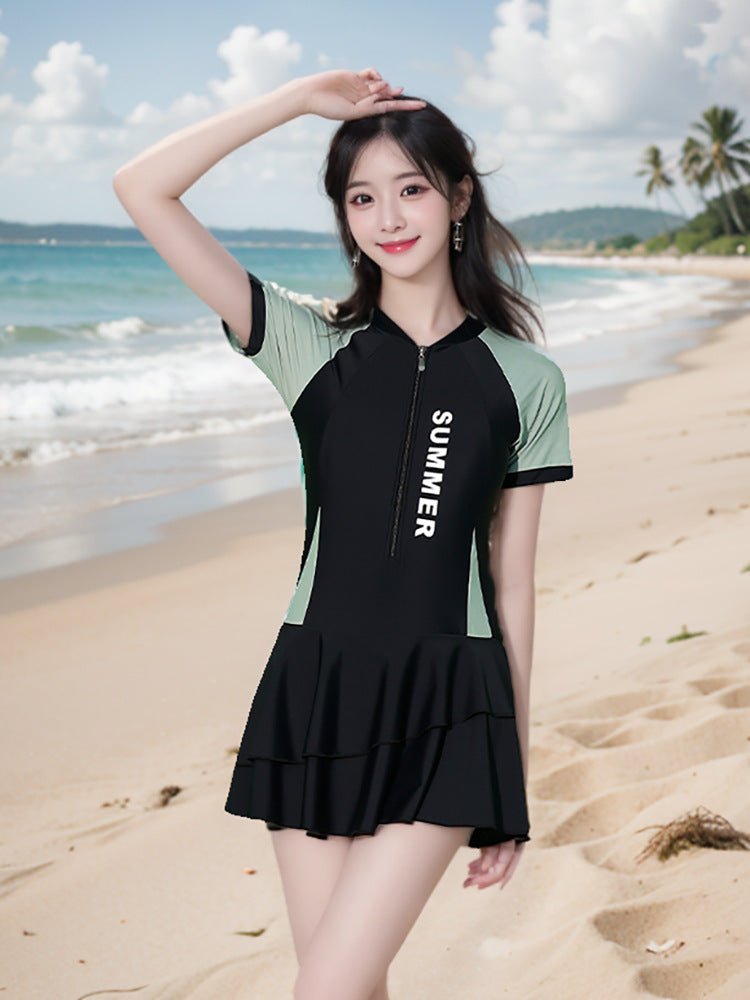 Swimsuit female conjoined conservative belly-covering slimming slightly fat younger sister student class small chest gathered super fairy waist cross-border - stoutforge