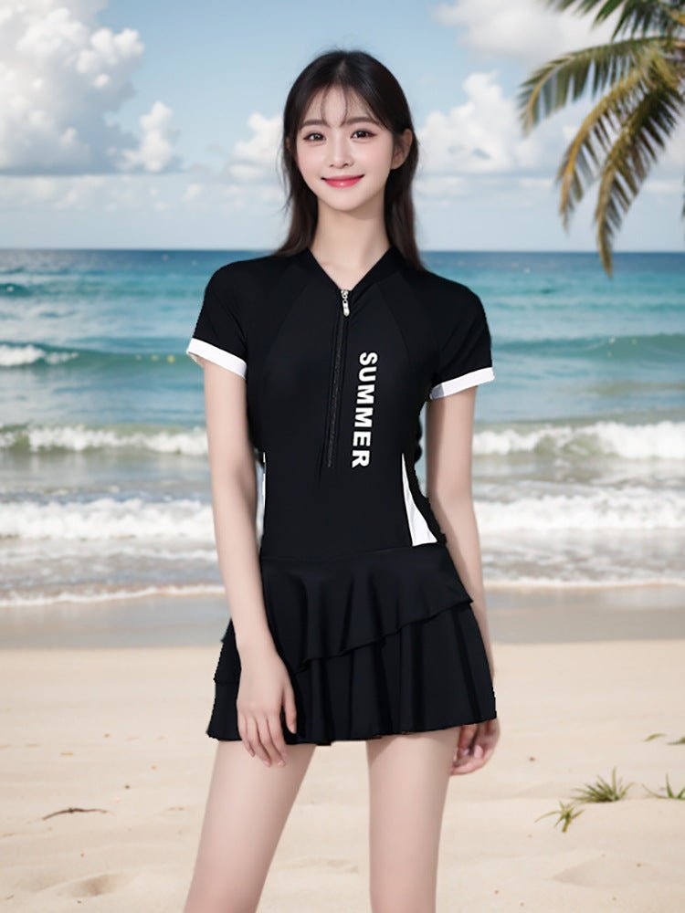 Swimsuit female conjoined conservative belly-covering slimming slightly fat younger sister student class small chest gathered super fairy waist cross-border - stoutforge