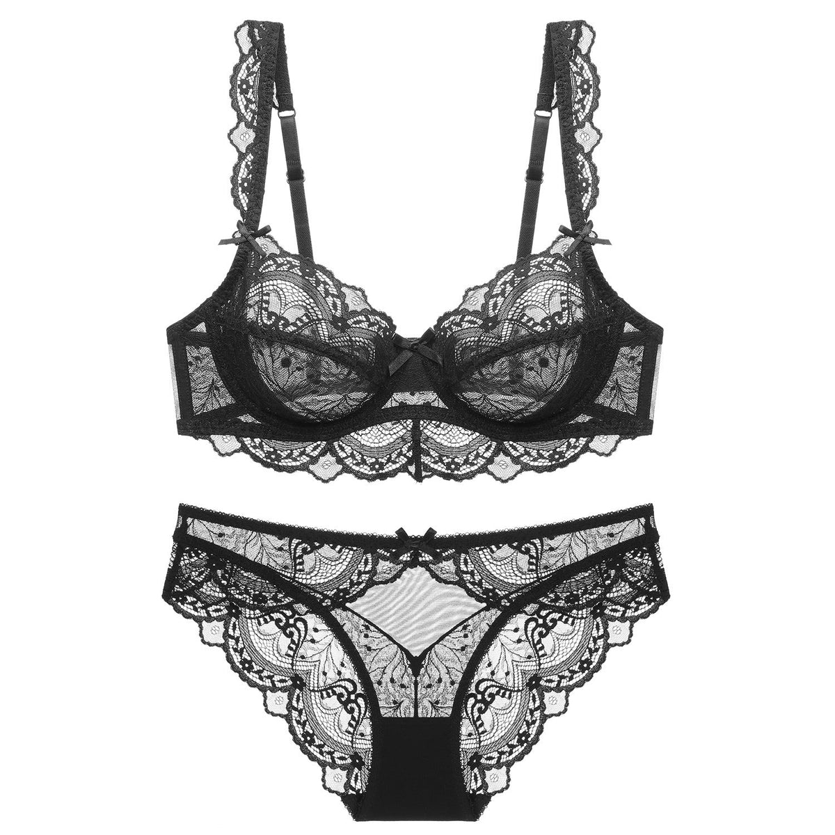 Ultra-Thin Sponge-Free Transparent Bra with Big Breasts and Small Lace Bra for Women Sexy Underwear Bra Set - stoutforge